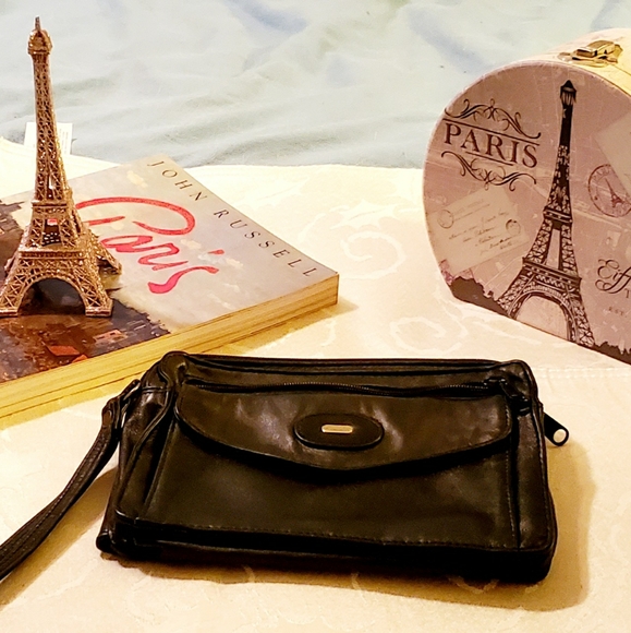 Vintage Handbags - Wristlet purse Black pockets strap